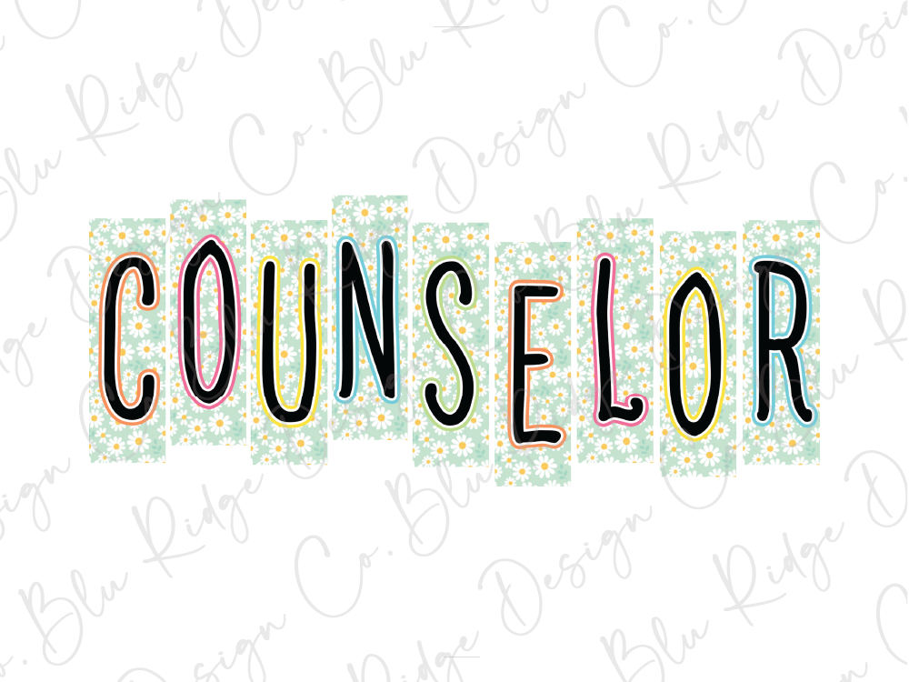 the word "COUNSELOR" written in a stylized font, with the letters arranged in a decorative pattern.