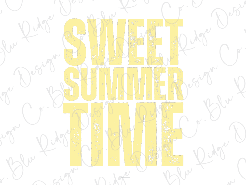 the words sweet summer time written in yellow on a white background