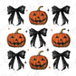 a set of four pumpkins with black bows