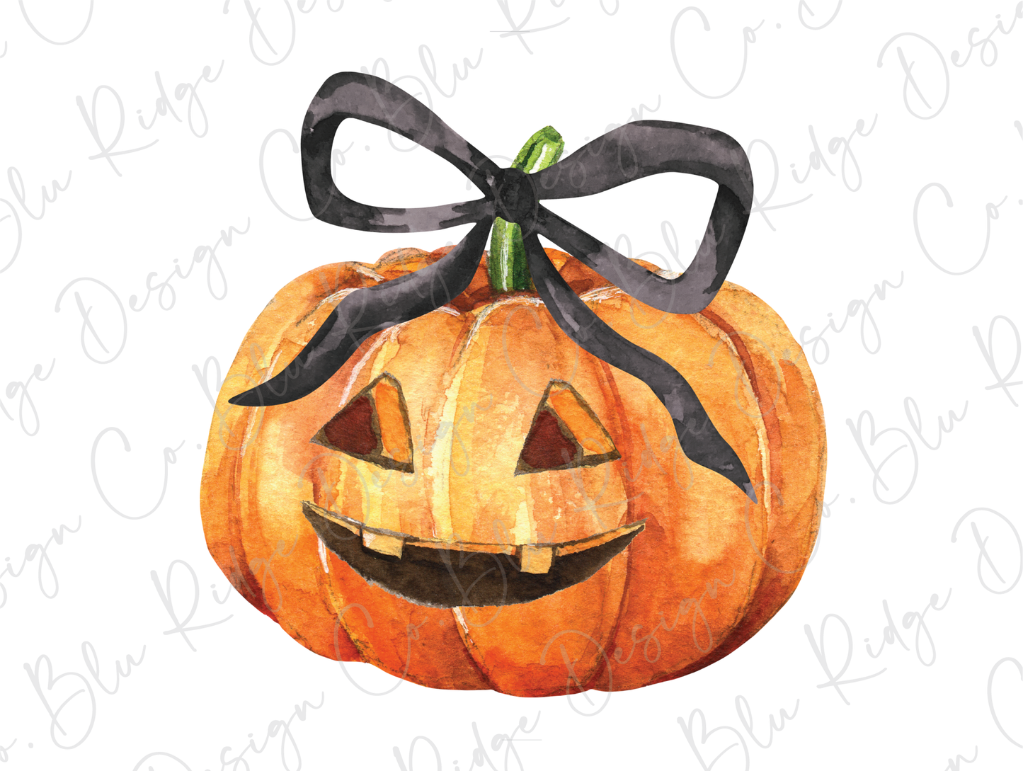 a watercolor painting of a pumpkin with a bow