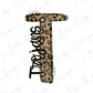 A stylized letter 'T' with a leopard print pattern, featuring the name 'Troy' written in cursive script.