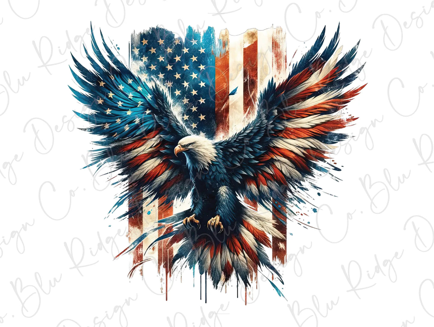 a painting of an eagle with the american flag in the background