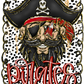 A pirate-themed illustration with a pirate hat, red bandana, and a skull and crossbones symbol. The pirate's face is prominently featured, and the word "PIRATES" is written below the image.