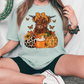 Fall Highland Cow Pumpkins and Latte Graphic T-Shirt