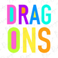 the word "DRAGONS" in a colorful, stylized font.