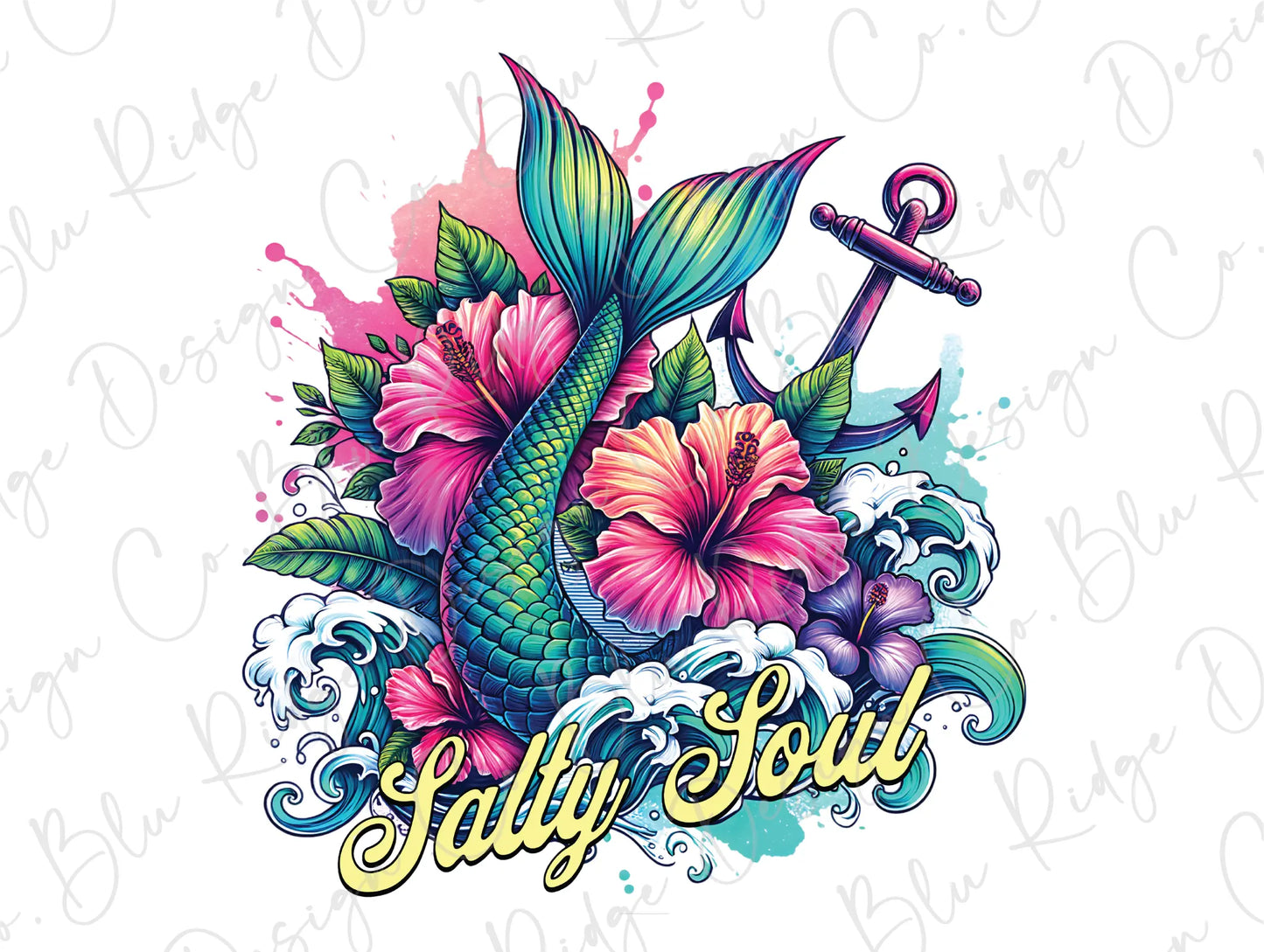 a tattoo design with a fish and flowers