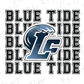 a blue and white logo with the words blue tide blvde blue tide