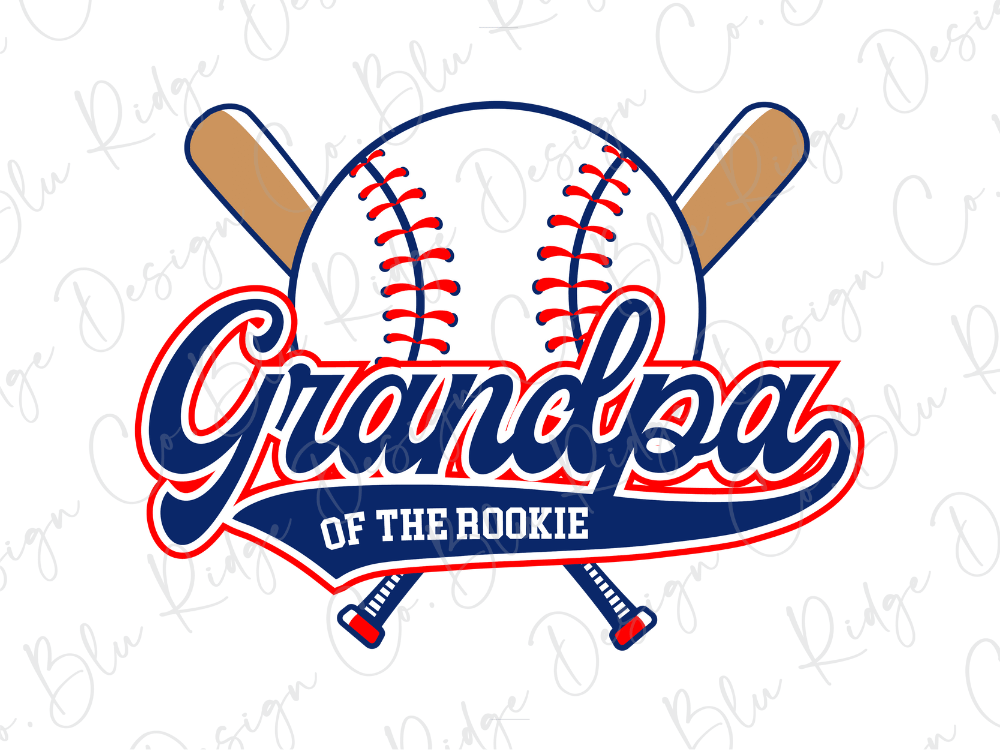 a baseball bat and ball with the text "Grandpa of the Rookie" written below them.