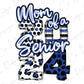 a blue and white polka dot number four with the words mom of a service 4