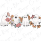 three ghost with flowers and butterflies on a white background