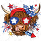 a bull wearing sunglasses and a red, white, and blue hat