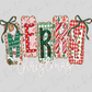 a festive Christmas-themed design with the word "MERRY" spelled out using colorful, decorative cookie cutouts.