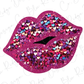 a pink glitter lips with hearts on it