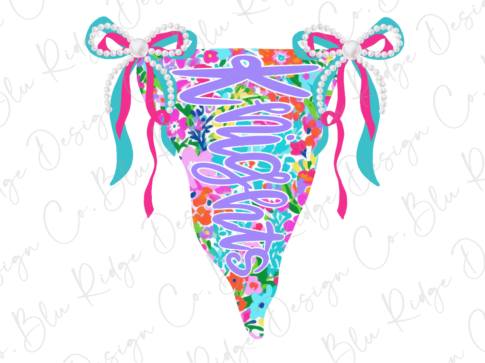 A colorful, floral-patterned banner with the word "Lights" written on it, adorned with bows and ribbons.