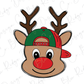 a reindeer wearing a hat with antlers on it