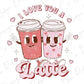 I Love You A Latte Retro Coffee Funny Valentines Day Graphic T-Shirt
