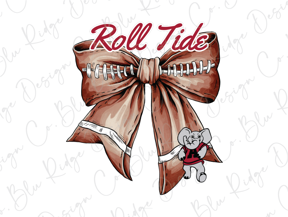 a bow with a football on it and the word roll tide on it