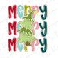 a colorful and playful arrangement of the word "Merry" in various fonts and colors, with a stylized Christmas tree incorporated into the design.