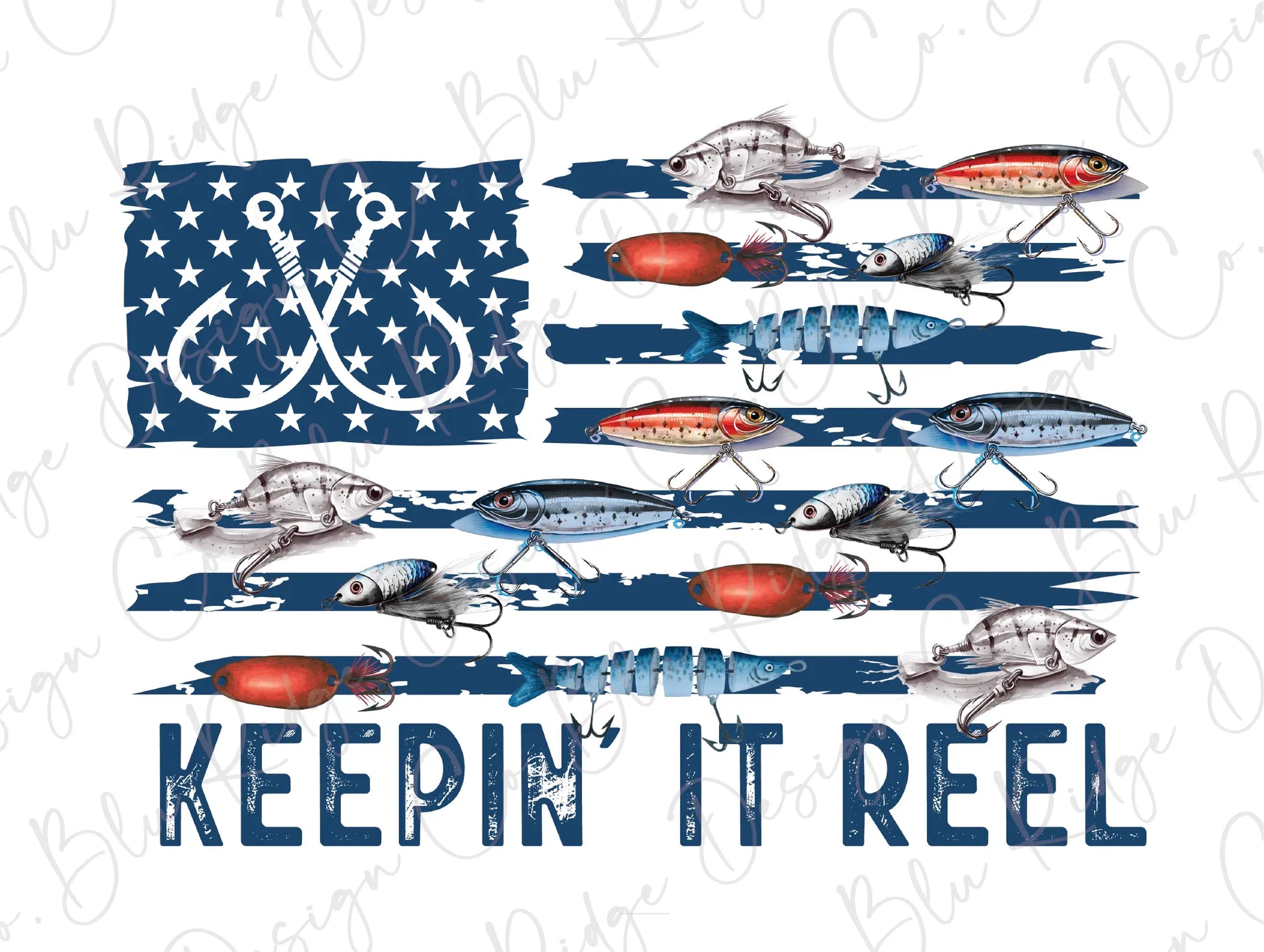 american flag fishing reel Keepin' It Reel American Flag Fishing Direct To Film (DTF) Transfer