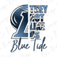 a blue and white logo with the words they not like us