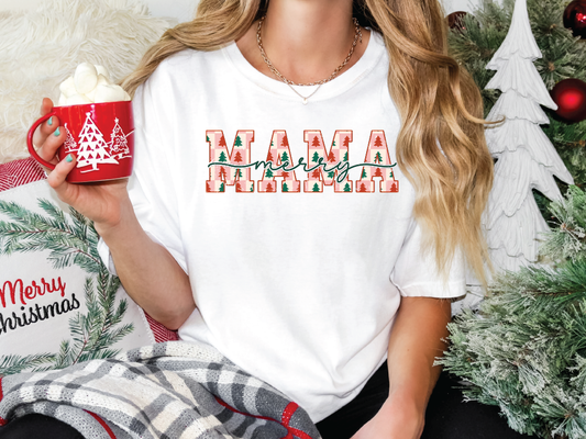 a woman holding a cup of coffee in front of a christmas tree