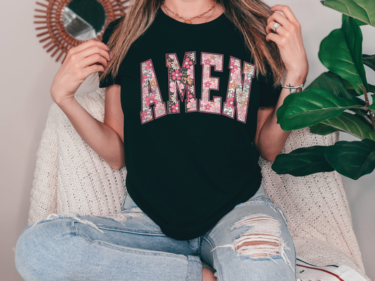 Pink Floral AMEN Graphic T-Shirt