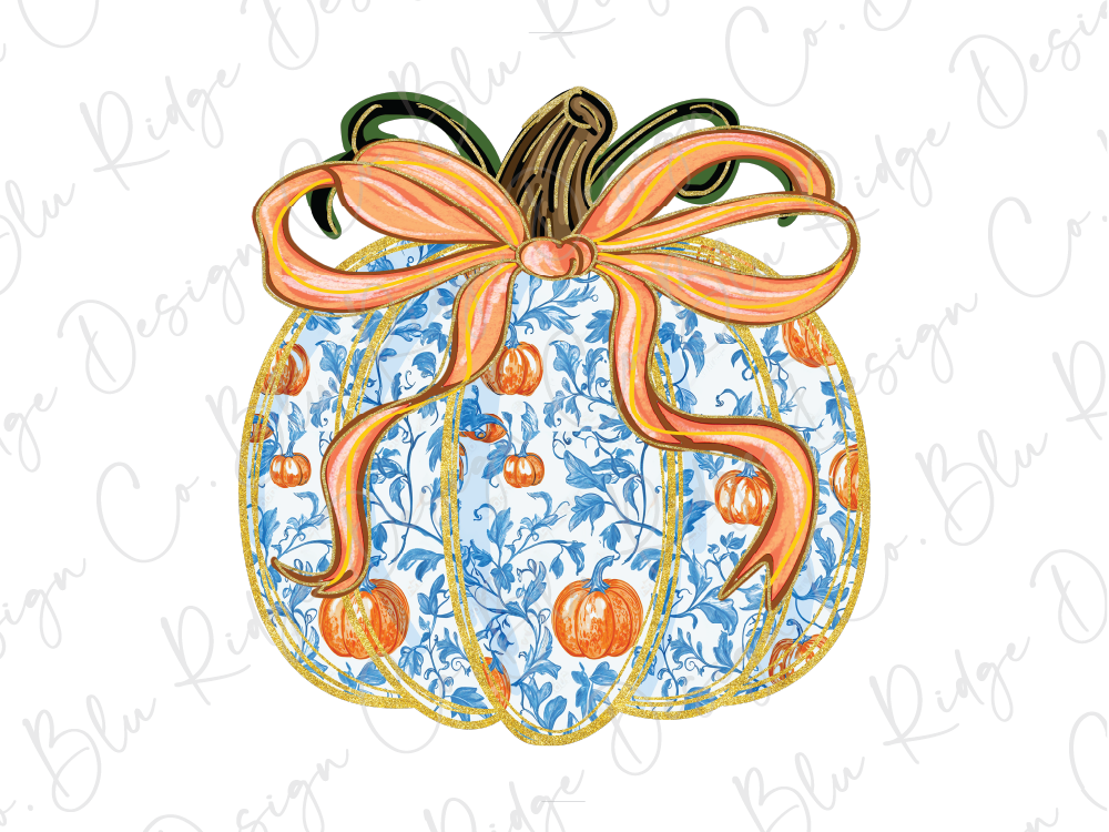 Blue Floral Coquette Pumpkin Graphic T-Shirt