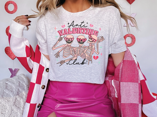 Anti Valentines Club Retro Skeleton Heart Valentines Day Graphic T-Shirt