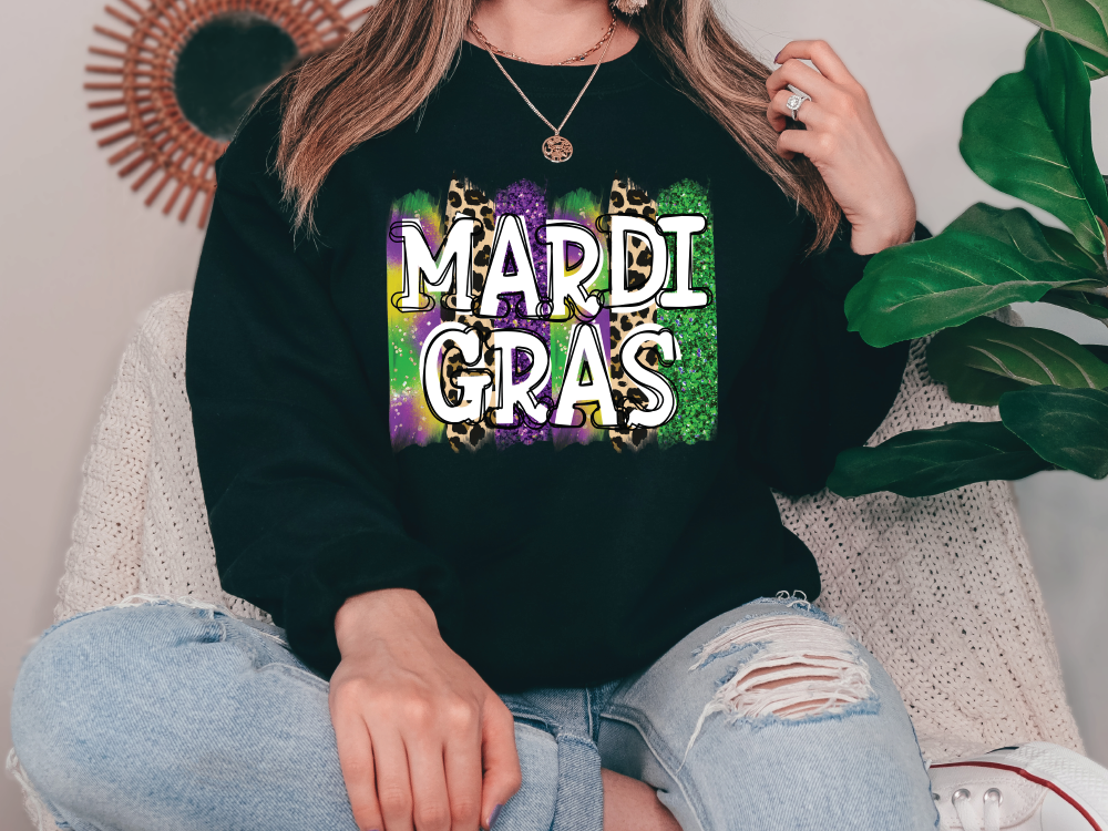 Mardi Gras Leopard Brush Strokes Graphic T-Shirt