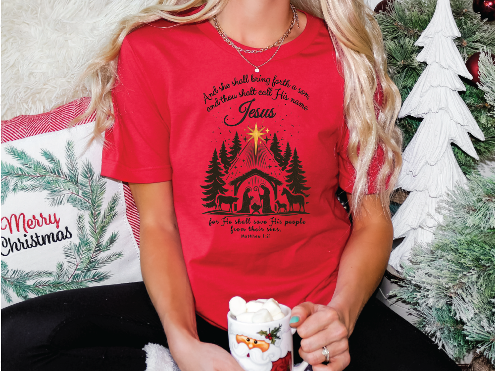 And She Shall Bring Forth a Son, and Thou Shalt Call His Name Jesus for He Shall Save His People From Their Sins Matthew 1:21 Graphic T-Shirt