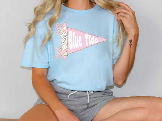 Long County Blue Tide Preppy Floral Pennant Flag Graphic T-Shirt