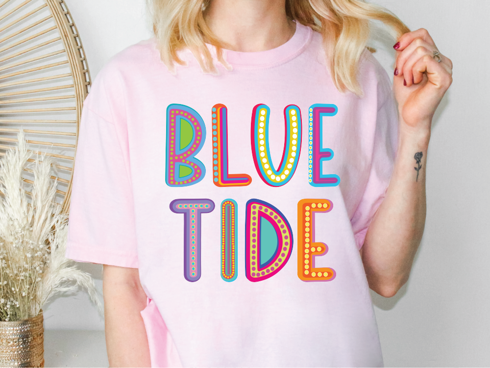 Blue Tide Long County Spirit Neon Letters Graphic T-Shirt