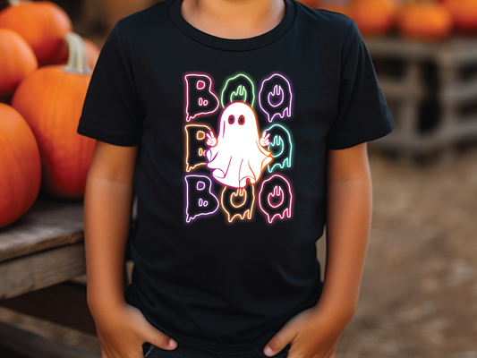 Stacked Boo Halloween Ghost Graphic T-Shirt
