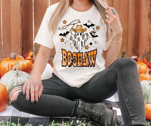 Halloween Western Retro Boohaw Ghost Graphic T-Shirt