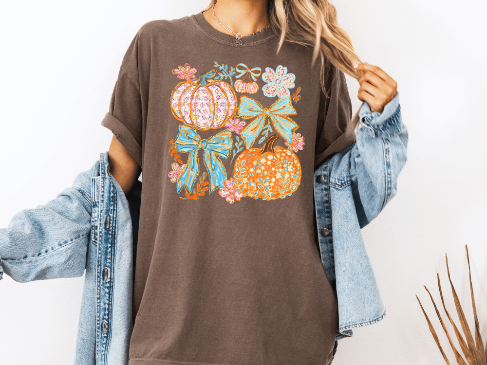 Preppy Coquette Fall Pumpkins Graphic T-Shirt