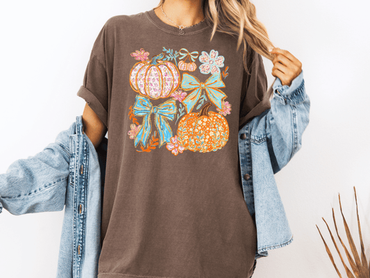 Preppy Coquette Fall Pumpkins Graphic T-Shirt