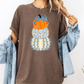 Faux Glitter Blue Floral Pumpkin Stack Graphic T-Shirt