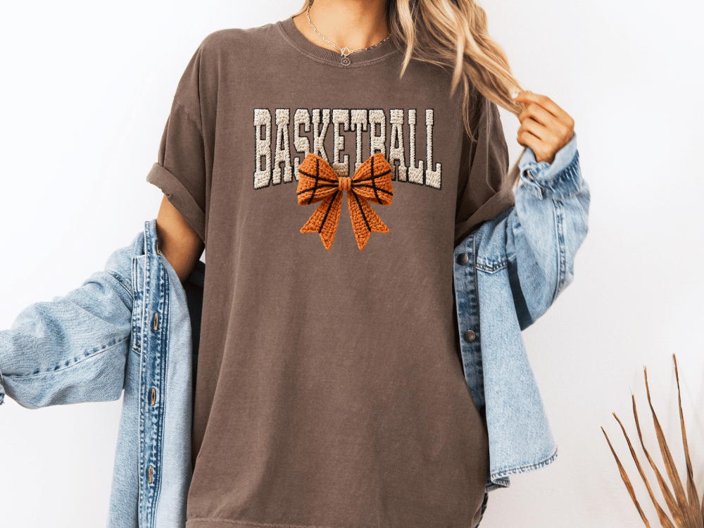 Faux Yarn Basketball Bow Graphic T-Shirt