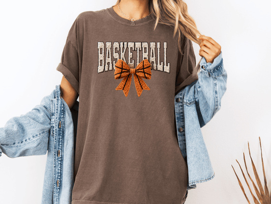 Faux Yarn Basketball Bow Graphic T-Shirt