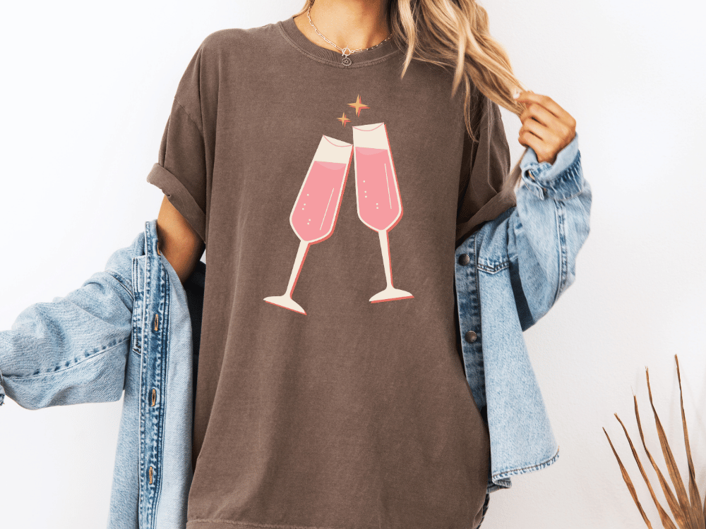 Pink Champagne Glasses Happy New Years Party Graphic T-Shirt
