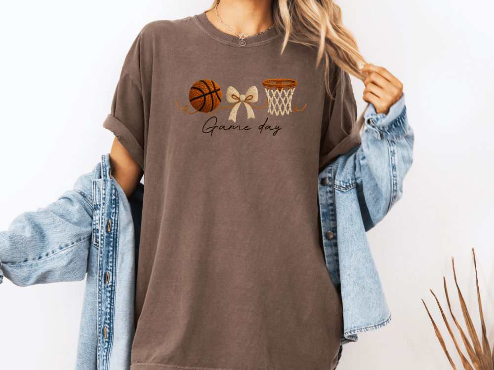 Faux Yarn Basketball Game Day Graphic T-Shirt