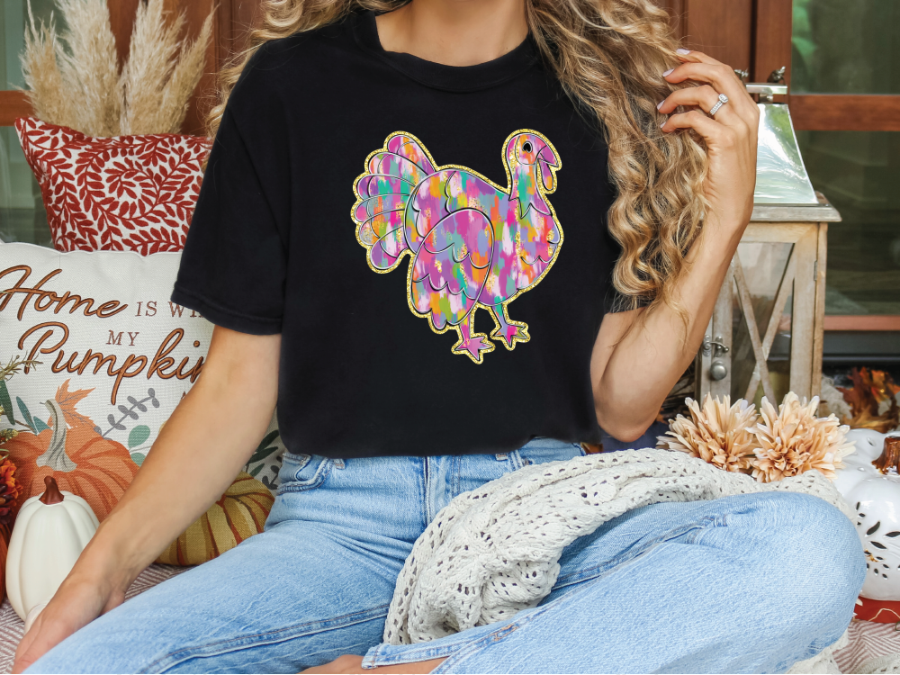 Watercolor Thanksgiving Turkey Graphic T-Shirt
