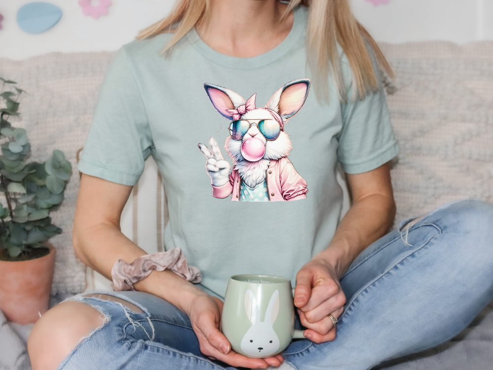 Easter Bunny Sunglasses Blowing Bubble Graphic T-Shirt