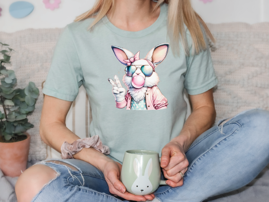 Easter Bunny Sunglasses Blowing Bubble Graphic T-Shirt