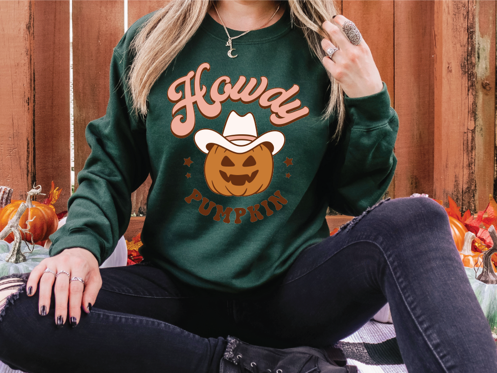Howdy Pumpkin Halloween Cowboy Graphic T-Shirt