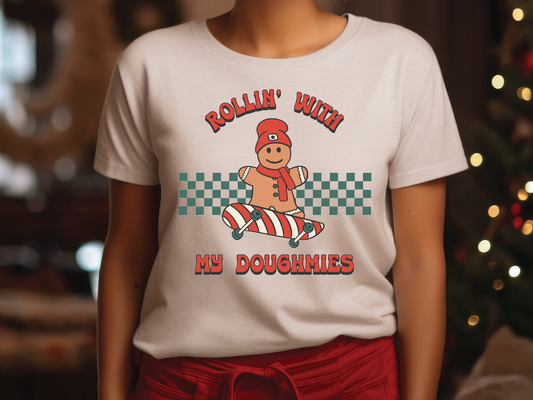 Rollin with My Doughmies Skateboard Gingerbread Man Graphic T-Shirt