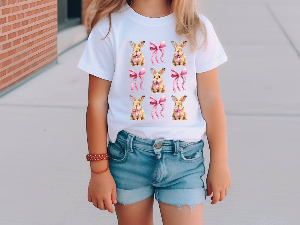 Easter Rabbit Pink Ribbon Graphic T-Shirt