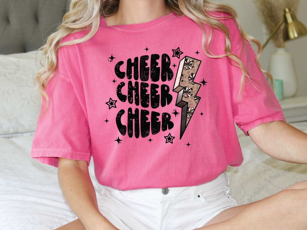 Cheer Leopard Lightning Bolt Graphic T-Shirt