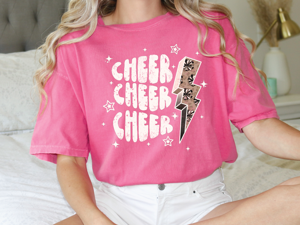 Cheer Leopard Lightning Bolt Graphic T-Shirt