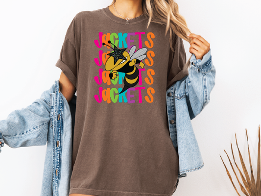 Preppy Neon Stacked Star Eyed Jackets Graphic T-Shirt
